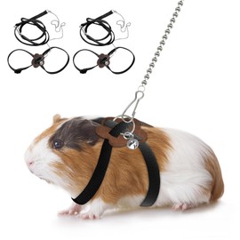 HOKABLE 2 Pack Adjustable Hamster Leash Harness for Harness for Ferret Baby Rabbit Hamster Rat Mouse Leash Lead with Bell (Black)