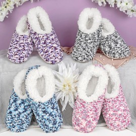 Snoozies! Popcorn Super Soft Womens Slippers with Non-Slip Sole - Ladies sizes from 3-7 (Black, medium)