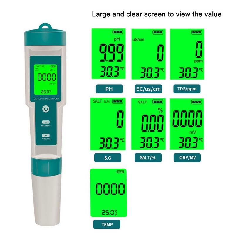 Multifunctional Digital 7 in 1 Water Quality Tester Portable High