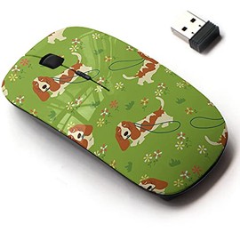 2.4G Wireless Mouse with Cute Pattern Design for All Laptops and Desktops with Nano Receiver - Walking Basset Hound Meadow