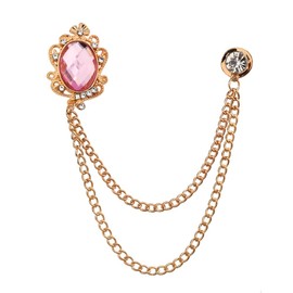 Gem Brooch Tassel Chain Brooch Collar Pins Rhinestone Lapel Pin for Men Pink Crystal Brooch Pin Hanging Chain Brooch Suit Pin Shirts Tuxedo Accessories for Men Wedding Prom Party