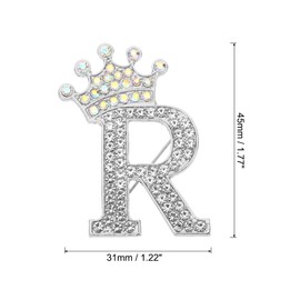 PATIKIL Letter Brooch Pins, Crown Initial Rhinestone Alphabet R Letter Lapel Badges Pin for Women Suits Dress Coat Clothes Craft, Silver Tone