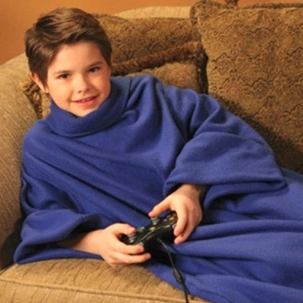 Warmie for Kids - Cozy Blanket with Sleeves Wearable Warm Handsfree Blanket for Reading Surfing Internet Watching Tv Gift for Kids (Blue)