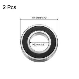 sourcing map 60/22-2RS Deep Groove Ball Bearing, 2pcs 22mm x 44mm x 12mm Hign Carbon Chrome Steel Z1 Double Rubber Sealed Bearing