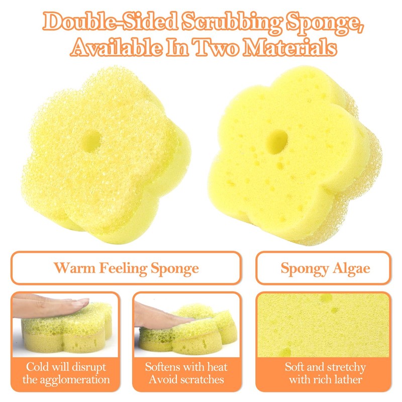Scrub Sponge, 3-Piece Pack of Floral Shaped Dual Texture, Non-Scratch