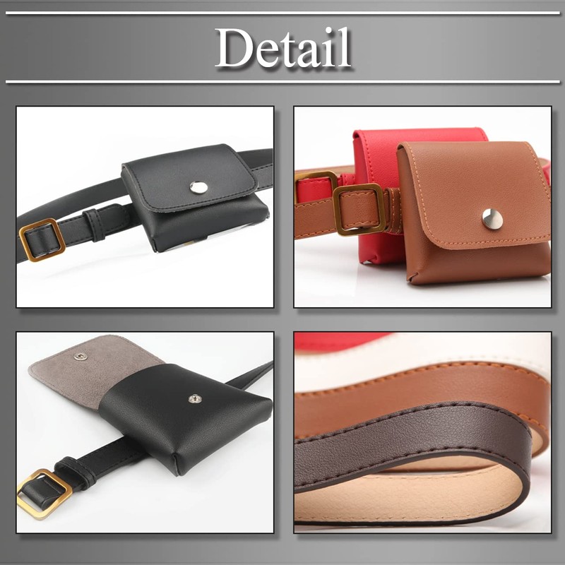 BUZZxSELECTION LBT093 Women's Leather Waist Pouch, Bag, Belt, Square Buckle,