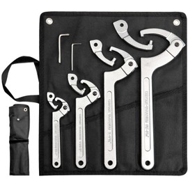 KARRYTON Adjustable Pin Hook Spanner Wrench Set, w/ 8pc Interchangeable Hook and Pin Heads, 3/4" to 6-7/10" Capacity Coilover Hook Wrenches for Plumbing, Automotive and Mechanical Applications