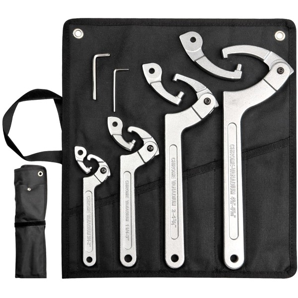 KARRYTON Adjustable Pin Hook Spanner Wrench Set, w/ 8pc Interchangeable