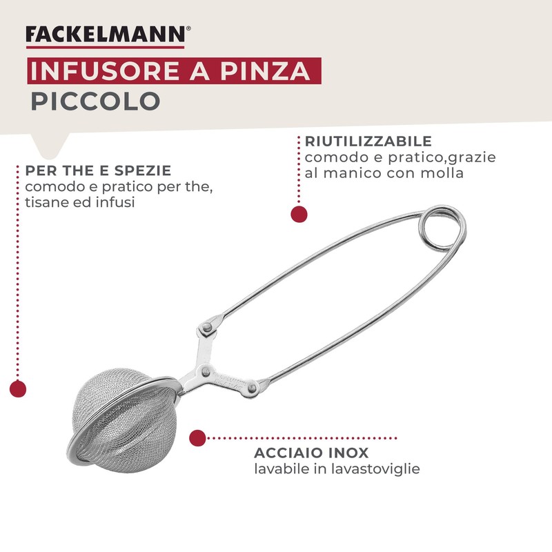 Fackelmann Infusore per tè e tisane con manico pieghevole, in