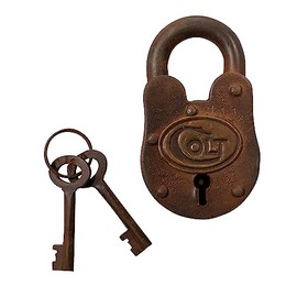 Artisan Owl Heavy Duty Cast Iron Colt Padlock - Rustic Antique Finish with 2 Working Keys - Ideal for Vintage Decor, Decorative Hardware Collections, and Security