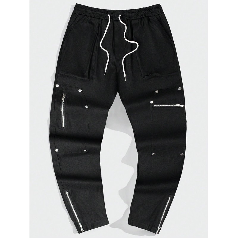 GORGLITTER Men's Baggy Zipper Hem Flared Cargo Pants Elastic Waist