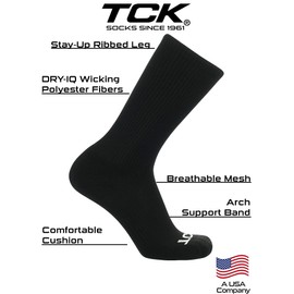 TCK 6 Pair Work & Athletic Crew Socks (Black, Medium)