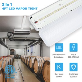 Amptonica 4FT LED Vapor Tight Light, 40W 5200lm(100W Eq.) Vapor Proof Light Fixture, 5000K Waterproof Shop Light for Car Wash, Carport, Walk in Freezer, Parking Garage, ETL List 4-Pack…
