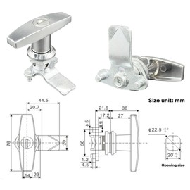 Jamgoer T Handle Door Lock 2PCS Truck Cap Locking Latch with 2 Keys Zinc Alloy Lock T-Handle Lock Set for Garage Door Lock Truck Camper Cabinet Door (Silver)