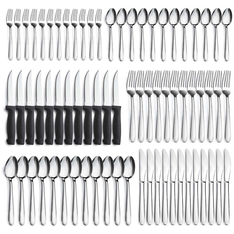 Pleafind 72-Pieces Silverware Set for 12, Flatware Set with Steak