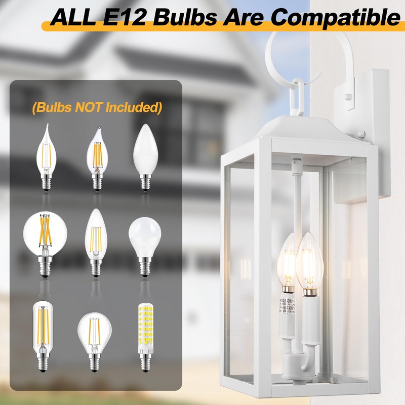 Yolsunes 19" White Outdoor Wall Lantern 2-Light, Large Modern Wall