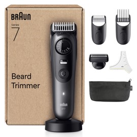 Braun Beard Trimmer Series 7, +7 Barbering Tools, Lifetime Sharp ProBlade, Up to 120 Min Runtime, 40 Lengths, Waterproof, PrecisionWheel & Lock, BT7525, Grey