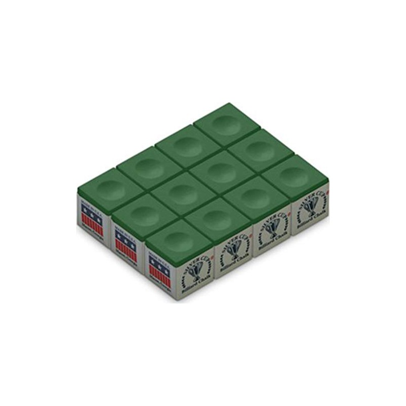 Silver Cup Billiard/Pool Cue Chalk Box, Green, 12 Cubes