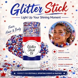 FNOLECY Patriotic Red White and Blue Face Hair Body Glitter Stick, 4th of July Outfits and Decorations for Women, Fourth of July Accessories Makeup for Soccer Game, Independence Day 250th Anniversary