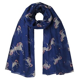 World of Shawls Unicorn Animal Print Women's Scarf Oversized (Navy Blue)