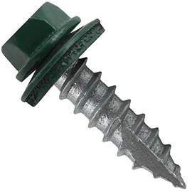#14 Metal Roofing Screws: (250) 1" Ivy/Forest Green Hex Head Sheet Metal Roof Screws with EPDM Washer for Corrugated Roofing