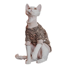 Kitipcoo Vintage Mulan Cotton Sphynx Hairless Cats Shirt Cat Turtleneck Pet Clothes Kitten T-Shirts with Sleeves for Sphynx Cornish Rex, Devon Rex, Peterbald (Large, Zebra)