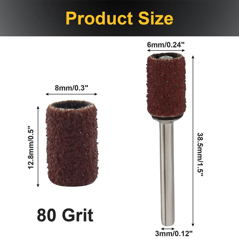 Aracombie 80 Grit 1/4" Sanding Drum Set 100pcs, Premium Aluminum