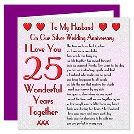 My Husband 25th Wedding Anniversary Card - On Our Silver Anniversary - 25 Years - Sentimental Verse I Love You