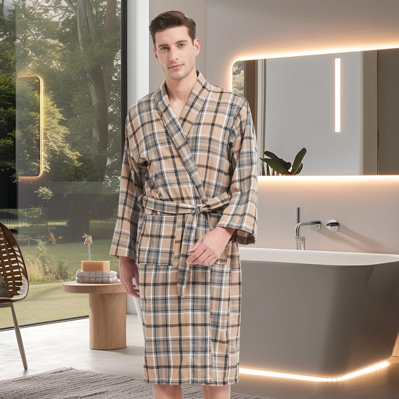 UTJZIB Men's Robe-Polyester Flannel Ultra-Lightweight Bathrobe for Unisex,Scottish Plaid Style