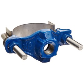 Smith-Blair Ductile Iron with Stainless Steel 304 Straps Service Saddle, Stainless Steel Bolt, 2 Bolts, 4" Pipe Size, 3/4" CC Outlet