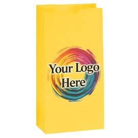 Flexicore Packaging Custom Printed Paper Bags – Multi-Colored Popcorn & Favor SOS Bags (4.5x2.5x8.25) (10 to 1,000 Count) (Yellow)