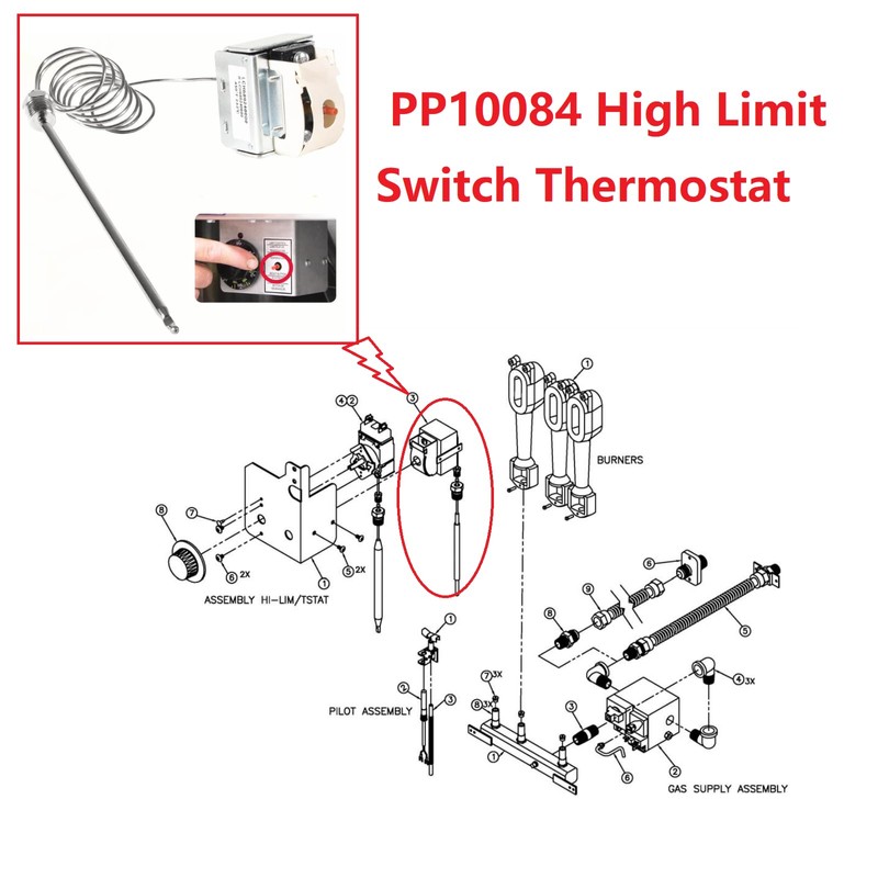 MCAMPAS PP10084 High Limit Switch Thermostat for Pitco Fryer.1/4" Thread