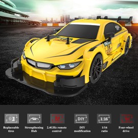 Hylukon RC Drift Car, 4WD High Speed 40KM/H Racing Car, 2.4GHz 1:16 Scale RC Car with LED Lights Drifting Tire Racing Sport Toy for Adults Boys Girls Kids Gift 2Pcs Rechargeable Battery