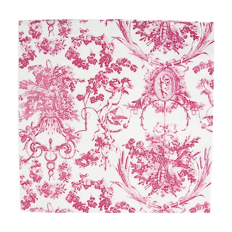 Caspari Romantic Toile Rose Cocktail Napkins - 20 Per Package