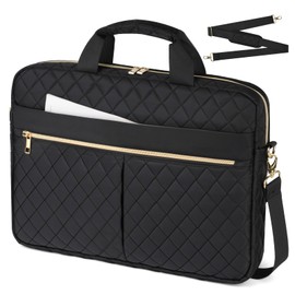 vsshe Laptop Bag Women's Business 15.6 Inch Large Work Bag Handbag - Waterproof Briefcase Women with Padding, Zip Compartments & Luggage Strap for Travel, Office, Black Leather Look