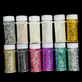Bubble Chunky Glitter Set 12 Pcs in 2oz Jars  5D Cat Mix Glitter for Nails Art and Resin Craftcolor: Set 20 12 mix colors/Sparkly Glitter
