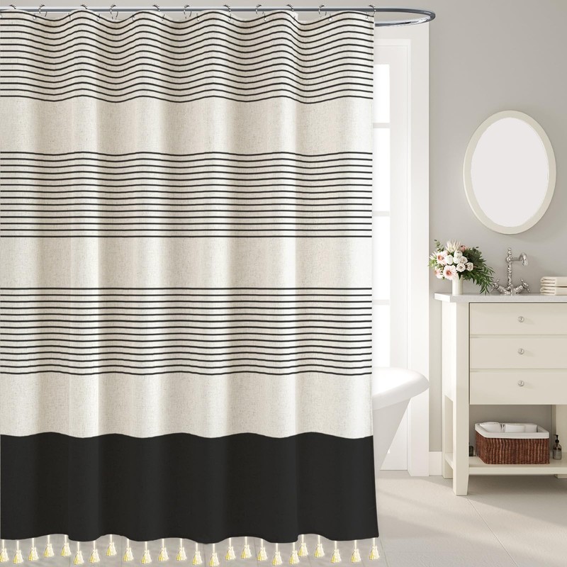 WOUVMA Extra Long Boho Shower Curtains for Bathroom with Tassels