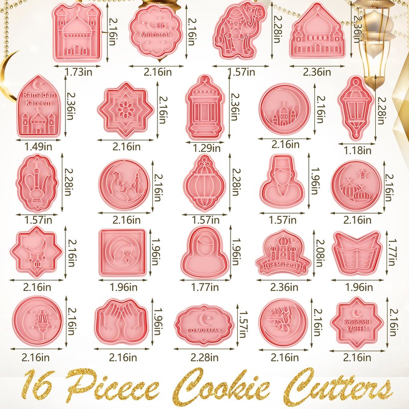 Roshtia 24 Pcs Eid Mubarak Cookie Cutter Ramadan Mubarak Plastic