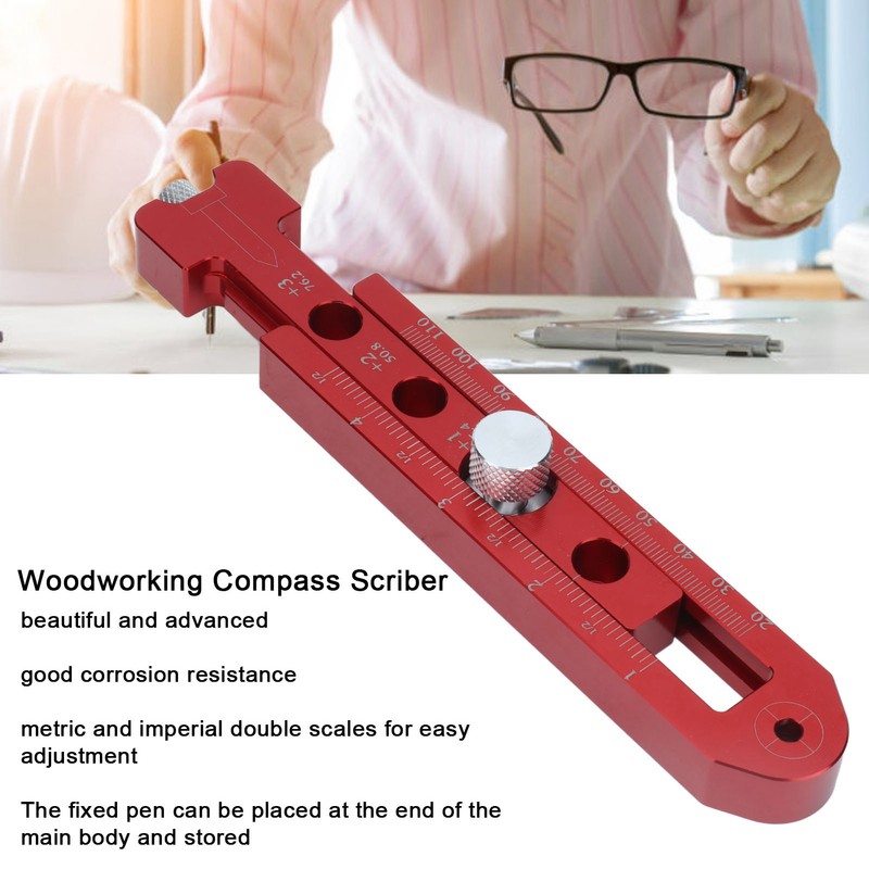 Woodworking Compass Scriber Adjustable Metric British Aluminum Alloy Fixed Point