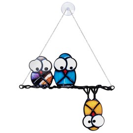 CAIRIAC Owls on a Wire Stained Glass Bird Suncatchers for Window Decor, Owl Sun Catcher Indoor Window Outdoor Hanging Garden Ornament, Suncatcher Gifts for Mom, Grandma (Acrylic)