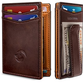 Housmai Magnetic Closure Slim Wallet for Men with Money Clip Gift Boxed,Genuine Leather Front Pocket Wallet, 3.9"x 2.7", RFID Blocking
