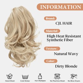CJL HAIR Claw Clip Short Ponytail Hair Extensions DIY Bendable Metals Messy Bun Hair Piece for Wonen Wavy Curly Synthetic Fake Hairpieces Dirty Blonde
