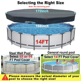 SIHAIAN 14 Ft Pool Cover, with Automatic Drain Round Pool Cover, One-Piece Quick Installation and Removal Above Ground Pool Cover, Preventing Waterlogging, UV Protected Solar Swimming Pool Cover