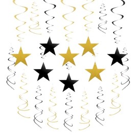 MOWO Gold Black Star Swirl Hanging Decoration for Birthday Graduation Retirement Party Supplies,Pack of 21