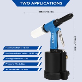 FICHFOYE Heavy Duty Pneumatic Rivet Gun, 3500 lbf Rivet Gun Set- 3/32", 1/8", 5/32", 3/16" Air Riveter with NPT 1/4 inch for Automotive, Construction, Manufacturing Industries