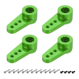 MECCANIXITY 4 Pcs Aluminum Servo Horn 15T Servo Horn Steering Short Arm 17.5mm Length Green Suitable for DIY RC Car/Boat/Airplanes Boat Model Accessories with Screws
