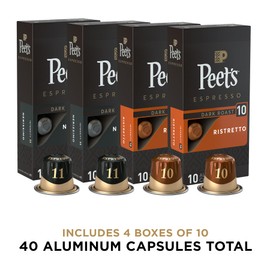 Peet's Coffee, Dark Roast Espresso Capsules Variety Pack, Compatible with Nespresso Original Machine - Intensity 10-11, 40 Count (4 Boxes of 10 Espresso Capsules)