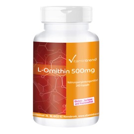 L-Ornithine 500 mg – 240 Capsules – Vegan – High Dose Vitamintrend®