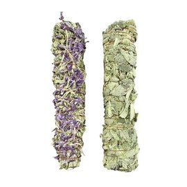 SABIDURÍA CHAMÁNICA Sahumerio Salvia Blanca, Salvia Morada Kit 2 Sahumerios 25 cm