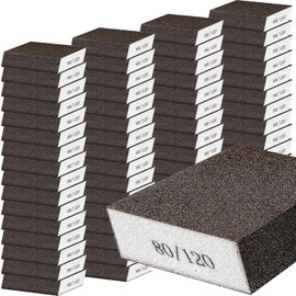 Gisafai 100 Pcs Dual Angle Sanding Sponge Bulk 80/120 Grit Washable and Reusable Drywall Sponge Sandpaper Block for Wall Wood Metal Glasses, Med/fine